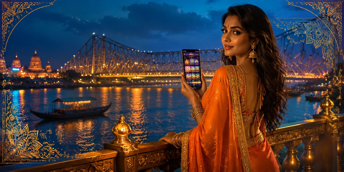 Mobile casino gaming with Kolkata Howrah Bridge in background